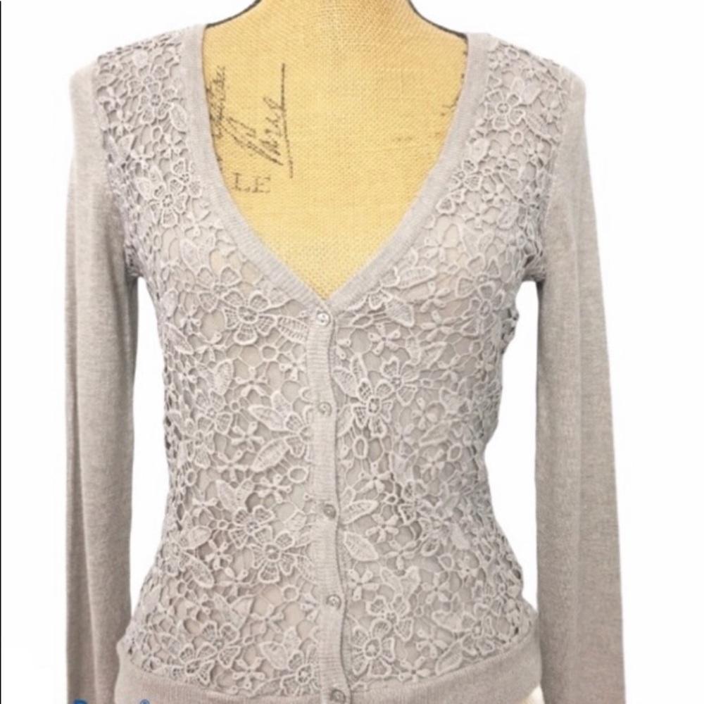 NWOT Orsay Taupe Lace Detail Career Office Casual Cardigan Sweater S